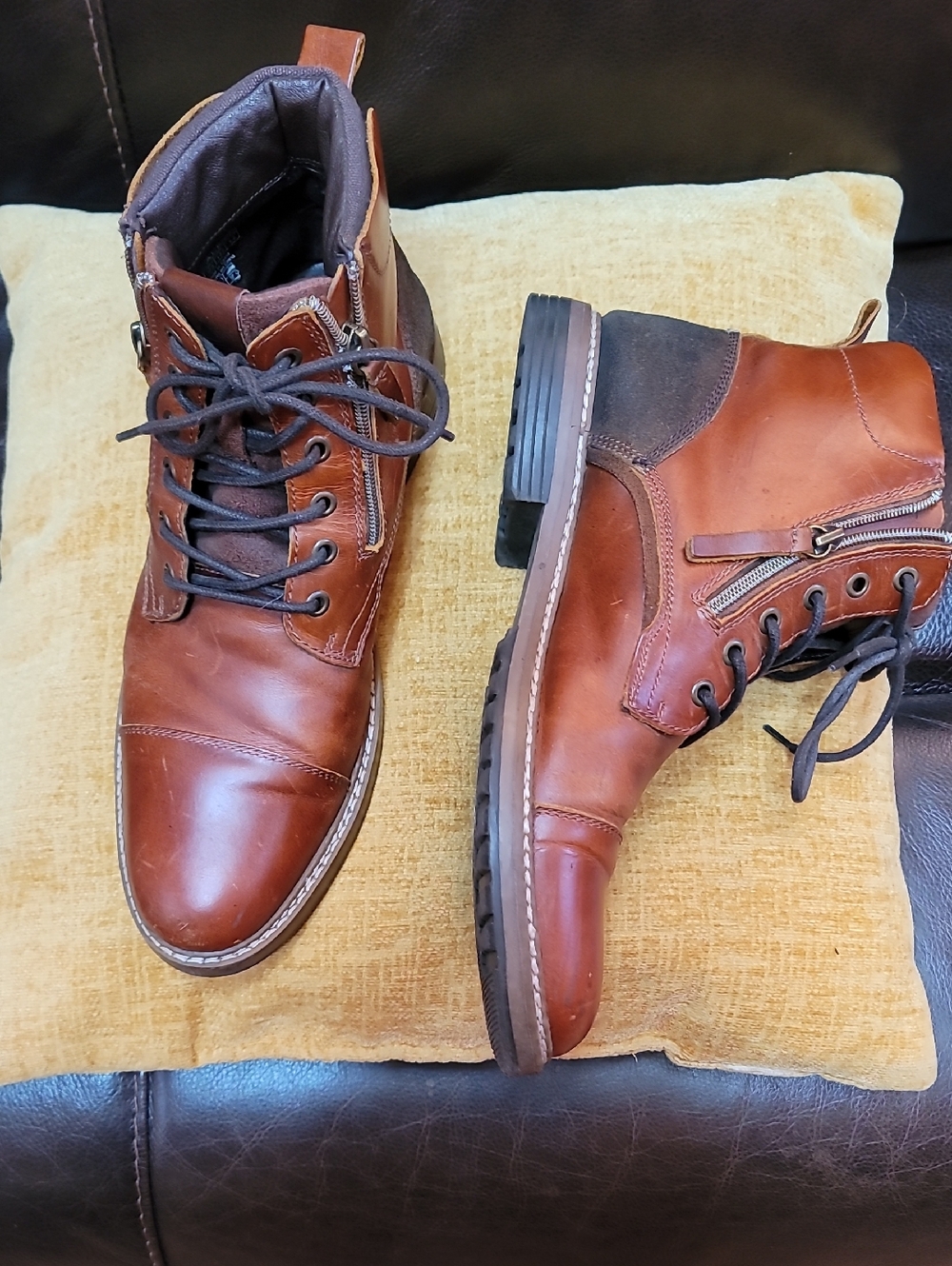Men's Brown Leather Lace-Up Zip Ankle Boots